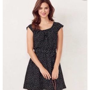 LC Lauren Conrad Pleat Neck Fit & Flare Mini Dress Floral Black White Size Small